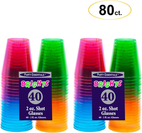 Party Essentials Hard Plastic 2-Ounce Shot/Shooter Glasses, 80-Count, Multi Neon