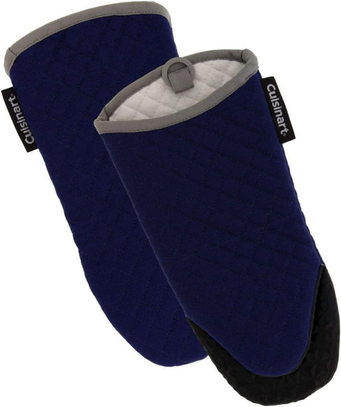 Cuisinart Silicone Oven Mitts, 2pk - Heat Resistant Quilted Oven Gloves to Safely Handle Hot Cookware - Soft Insulated Deep Pockets, Non-Slip Grip and Convenient Hanging Loop - Navy Aura