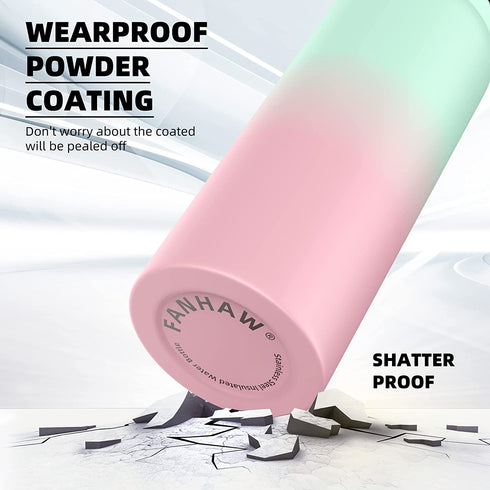 Fanhaw Water Bottles Stainless Steel Insulated Vacuum 20oz Water Bottle for Kids/Adults, 2 Lids Leak Proof Thicken Double Wall for Cold & Hot Beverages, BPA Free (Green-Pink)