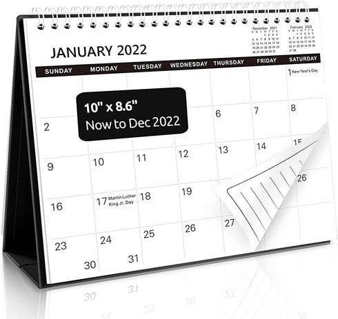 SKYDUE Desk Calendar 2022, Calendar 2022 Small 10" x 8.6", from Now to Dec 2022 Standing Flip Black Desk Calendar with To-Do list Suit for Office, School