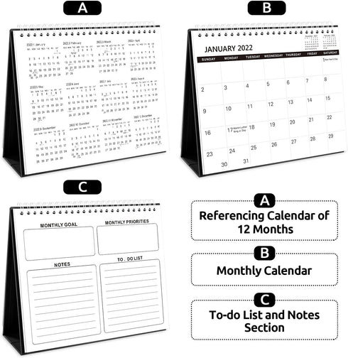 SKYDUE Desk Calendar 2022, Calendar 2022 Small 10" x 8.6", from Now to Dec 2022 Standing Flip Black Desk Calendar with To-Do list Suit for Office, School