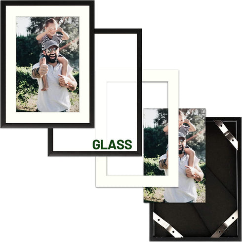 Frametory, 5x7 Aluminum Picture Frame with Ivory Mat for 4x6 Photos - Easel Stand, Sawtooth Hangers - Great for Events, Offices, Homes (Black, 2-Pack)