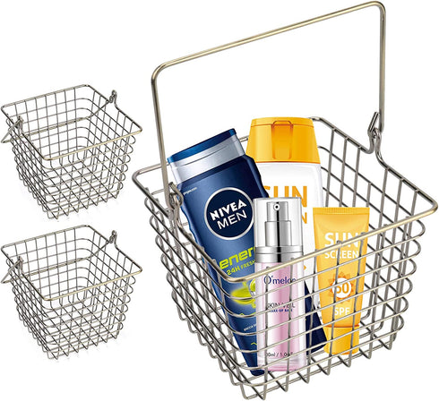 Yarlung 2 Pack Wire Storage Baskets, Small Hanging Metal Baskets Tote Farmhouse Decor Bin Organizer for Bathroom, Kitchen, Laundry Room, Removable Handle, Square, Bronze
