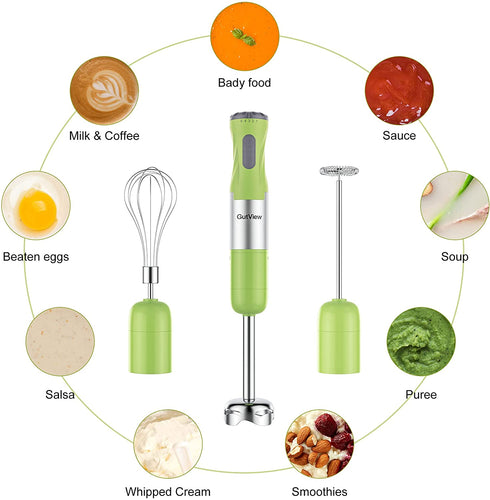 GutView Immersion Hand Blender 1000Watt, 5in1 Hand Mixer Set, Powerful Smart Stick Blender Stainless Steel Shaft and Blades, with 700ml Mixing Beaker, Milk Frother, 500ml Chopper, Egg Whisk