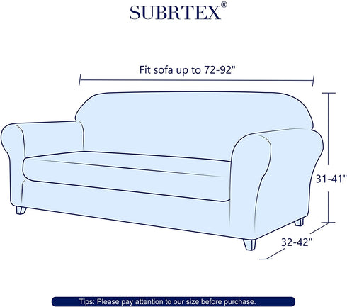 subrtex Stretch Sofa Slipcover 2 Piece Sofa Cover 3 Seater Soft Couch Slipcover Washable Furniture Covers, Jacquard Fabric Small Checks(Light Gray,Large)