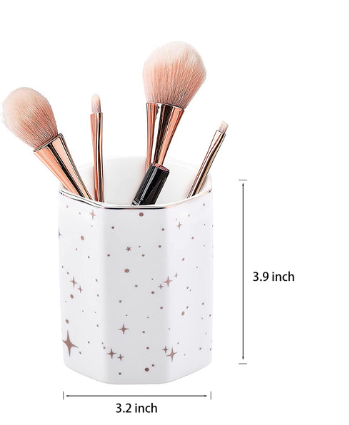 Ceramic Pen Holder StandDurable Ceramic Pencil Cup Decor Organizer to Hold Makeup Brushes, Eyebrow Pencils,Combs, Pens,Pencils and so on. Phnom Penh Modern Storage Ideal Gift for Office Home (White)
