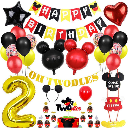 Danirora Mickey Oh Twodles Party Decorations, Mickey Mouse 2nd Birthday Party Packs for Kids Mickey Balloons Mickey Banner