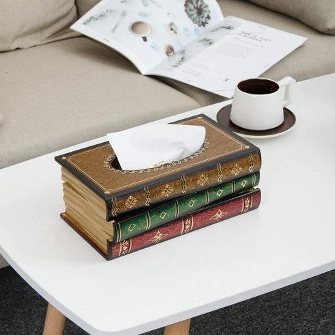 Crafted Classical Retro Wooden Antique Book Tissue Box Cover Rectangular Tissue Holder Dispenser Paper Cover Case Napkin Holder Home Decor for Bathroom Living Room Office car Kitchen