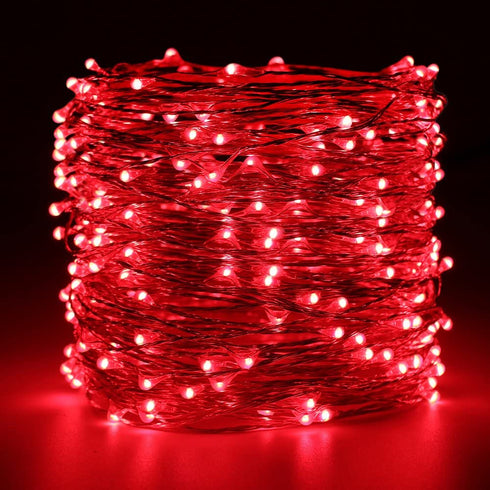 ER CHEN Fairy Lights Plug in, 99Ft/30M 300 LED Silver Coated Copper Wire Starry String Lights Outdoor/Indoor Decorative Lights for Bedroom, Patio, Garden, Party, Christmas Tree (Red)