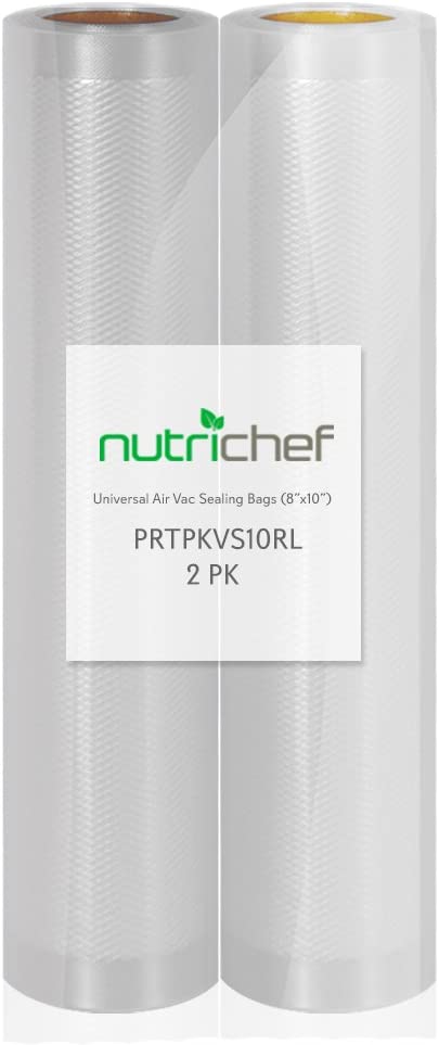 NutriChef Two 8"X10' 4 mil Commercial Grade Vacuum Sealer Food Storage Rolls | Create Your Own Size Bag! For NutriChef, and Other Brands