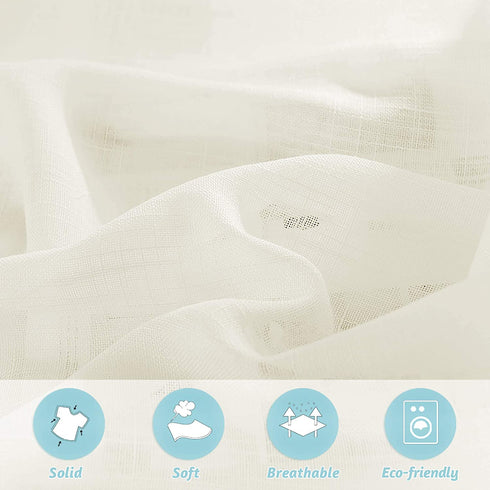 RYB HOME Curtains for Living Room - Linen Texture Sheer Curtains Half Translucent Privacy Curtains for Patio Sliding Glass Door Bedroom Dining, Natural, 52 x 95 inches, 2 Panels