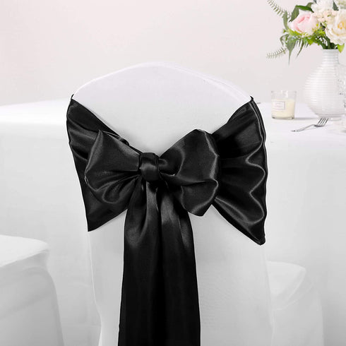 Hahuho 10-Pack Satin Table Runner Black 12 x 108 inches Long, Table Runners for Wedding, Birthday Parties, Banquets Decorations?10 Pack, 12x108 Inch, Black?