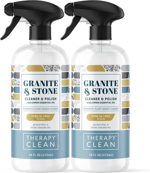 Therapy Granite & Stone Cleaner & Polish (2 Pack) - Daily Clean and Shine Granite Marble Soapstone Quartz Quartzite Slate Limestone Corian Laminate Tile Countertop