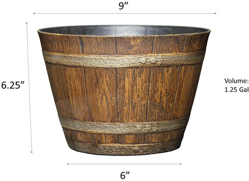 Classic Home and Garden 74 Whiskey Barrel, 9", Distressed Oak