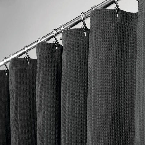 mDesign Cotton Waffle Weave Fabric Shower Curtain - for Bathroom Showers and Bathtubs - Hotel Quality - Machine Washable - Farmhouse Style - 72x72 Inch Black