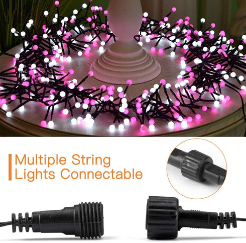 Quntis Christmas Firecracker Fairy String Lights, 13FT 400 LEDs Outdoor Indoor Valentines Cluster Twinkle Lights - Linkable Xmas Decor Lights 8 Modes for Wedding Party Window Yard Tree, Pink White