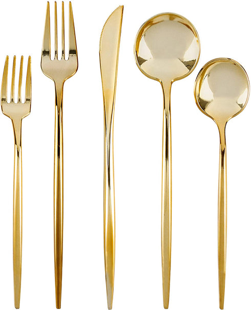 Novelty Modern Flatware Disposable Plastic Cutlery Combo Set 40 Count Luxury Gold, Service for 8