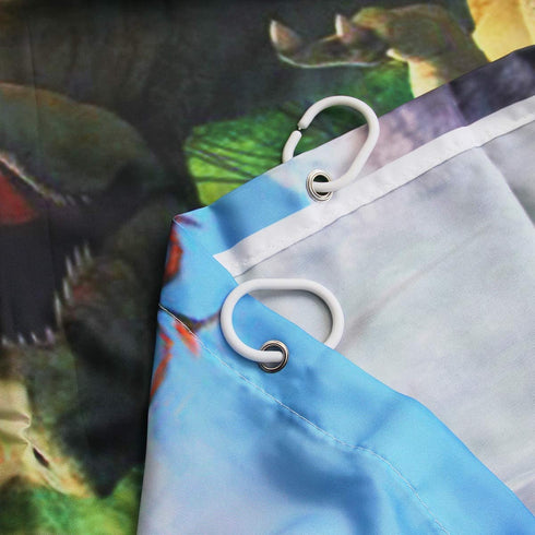 Riyidecor Dinosaur Shower Curtain Boys Kids Animal Dino Jungle Forest Mountain Decor Fabric Bathroom 72x72 Inch 12 Pack Plastic Shower Hooks Included WW-II4C