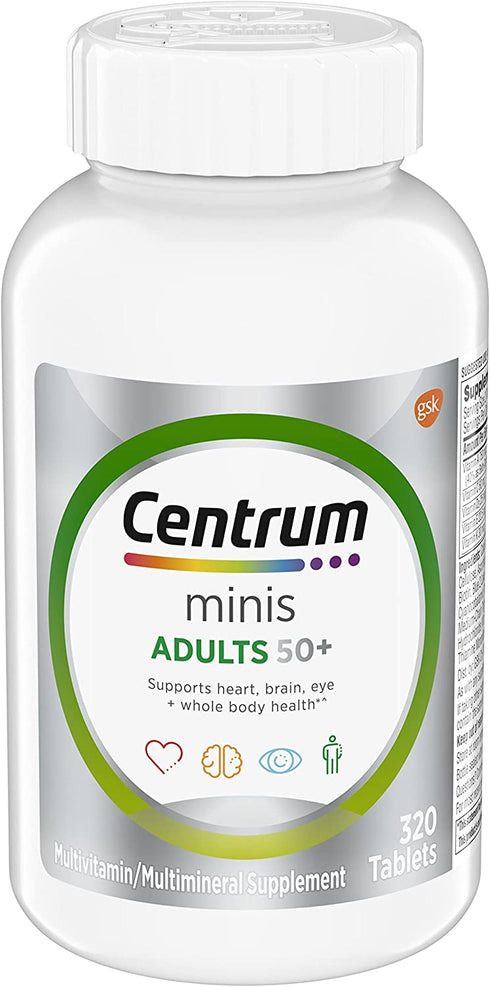 Centrum Minis Silver Multivitamin for Adults 50 Plus, Multimineral Supplement, Vitamin D3, B-Vitamins, Gluten Free, Non-GMO Ingredients, Supports Memory and Cognition in Older Adults - 320 Ct