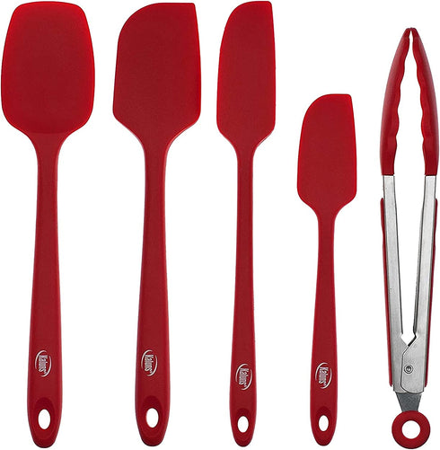 Kaluns Silicone Spatula, Set of 4 Rubber Spatulas and 1 Kitchen Tongs, Nonstick Seamless Design with Stainless Steel Core, Heat Resistant