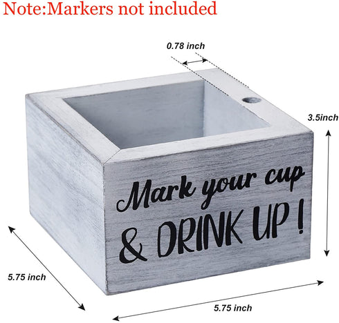 Solo Cup Holder with Marker Slot Mark Your Cup and Drink Up Dispenser Wooden Cup Organizer Farmhouse Rustic Bar Wedding Party Housewarming Decor Hostess Bridal Couples Gift for Bathroom Kitchen