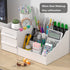LtyTz Makeup Desk Organizer With Drawers - Countertop Bathroom Skincare Organizer for Cosmetics, Vanity Holder for Lipstick, Brushes, Lotions, Eyeshadow, Nail Polish and Jewelry Sundries, A-White