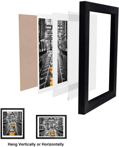 Finefrarm 12x16 Frames Display 11x14 Picture with Mat or 12 x 16 Photo Without Mats Black Picture Frames Wall Art for Living Room and Office Wall Mounting Decor