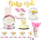 HIPEEWO Baby Shower Decorations for Girls Plates and Napkins Tableware - Plates, Cups, Napkins, Banner, Cultery, Tablecloth, Straws, Topper, for Floral Theme Baby Shower Party Supplies | Serve 16
