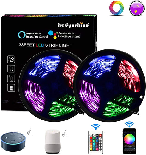 Hedynshine 33 Ft LED Strip Lights,Non-Waterproof 300pcs RGB Rope Lights, Sync to Music, 24 Key Remote Control and Compatible with Alexa/Google Home,WiFi LED Lights Strip