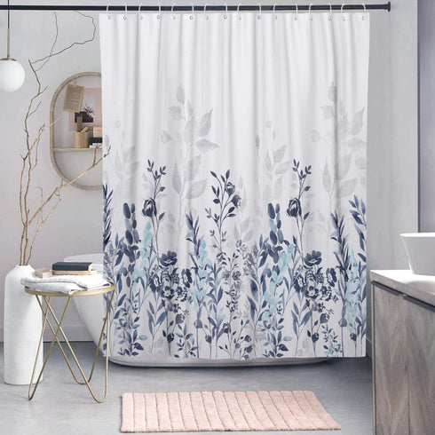 Neasow Blue and Grey Shower Curtain, Watercolor Floral Bathroom Curtain Teal and White Shower Curtains 72—72 inches