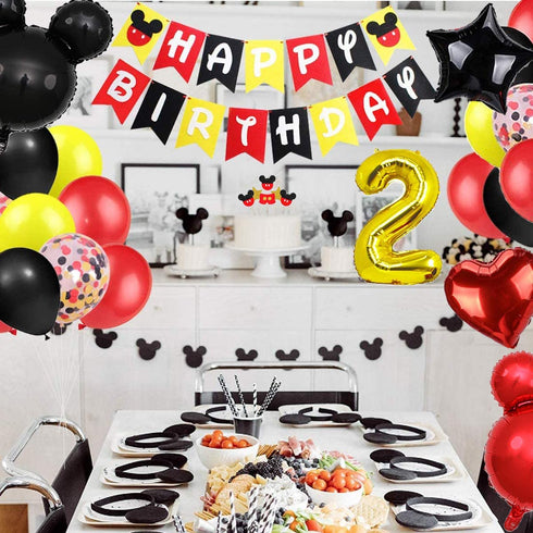Danirora Mickey Oh Twodles Party Decorations, Mickey Mouse 2nd Birthday Party Packs for Kids Mickey Balloons Mickey Banner