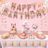 DECORLIFE Rose Gold Birthday Decorations, Happy Birthday Decorations for Girls and Women, Brilliant Table Runner, Circle Garlands and Hanging Paper Fans Included, for Sweet 16, 23 50 70th Birthday
