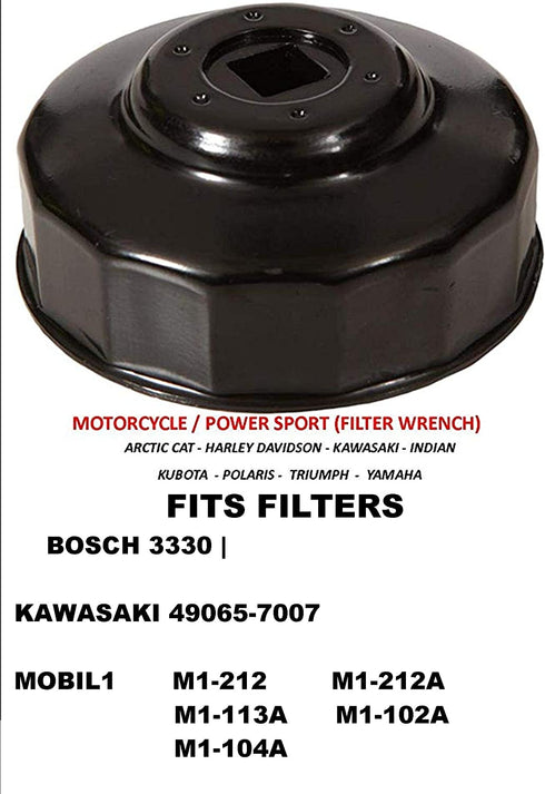 OIL FILTER WRENCH | Motorcycle / Powersports / car | Fit: Filters BOSCH 3330 Filter | Fits KAWASAKI 49065-7007 Filter | Fits: MOBIL 1 M1-212 , M1-212A , M1-113A , M1-102A , M1-104A Oil Filters