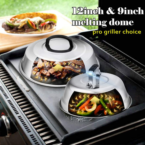 Professional Melting Dome Lid Set of 3, Leonyo 12"- 9" Metal Steam Basting Cover for Griddle Grill Top, Stainless Steel Griddle Accessories for BBQ Flat Top Kitchen Cooking Burger Cheese , Heat Proof