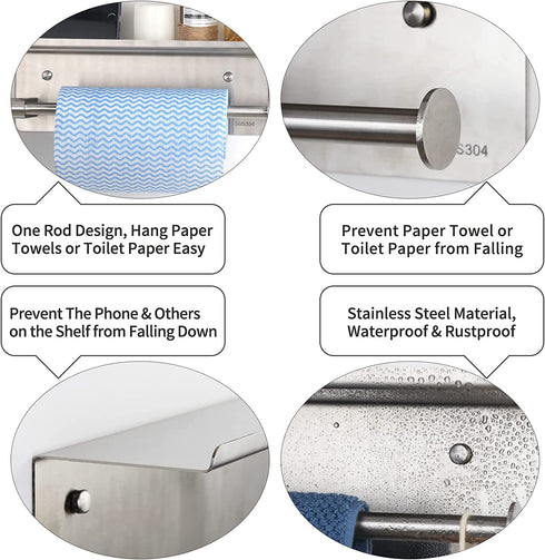 Toilet Paper Holder, Goowin Toilet Paper Holder with Shelf, Durable Stainless Steel Toilet Paper Roll Holder Wall Mount, Double Roll Tissue Holder Dispenser for Bathroom (Brushed Nickel)