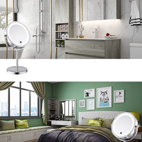 Lighted Makeup Mirror, 7X Magnifying Mirror with Touch Screen Adjustable LED Light, 7 Inch Mirror with Lights Double Sided 360 Degree Rotation