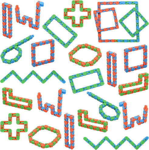 Yeetec 24 Pack 24 Links Wacky Tracks Snap and Click Fidget Toys, Finger Sensory Toys, Snake Puzzles for Stress Relief, Party Bag Fillers, Party Favours, Random Color