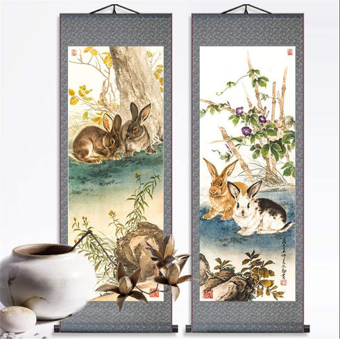 Zzooi Chinese Lucky Painting Dragon and Phoenix Wall Art Hanging Silk Art Prints,Asian Spiritual Animals Painting