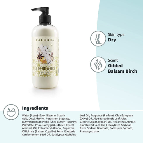 Caldrea Hand Lotion, For Dry Hands, Made with Shea Butter, Aloe Vera, and Glycerin and Other Thoughtfully Chosen Ingredients, Gilded Balsam Birch Scent, 10.8 oz (Packaging May Vary)