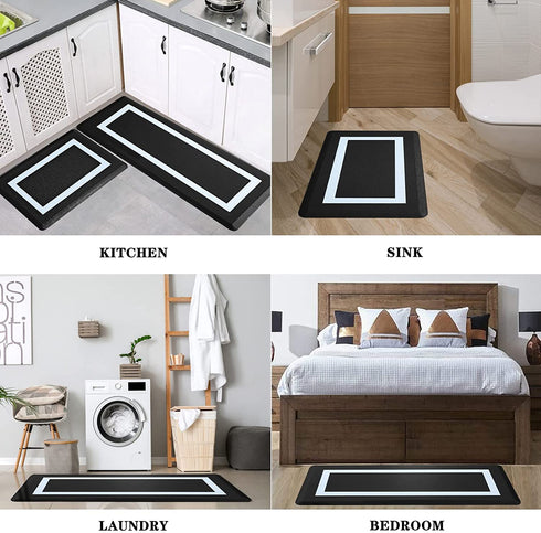 Finchitty Kitchen Mat, Cushioned Anti Fatigue Mat for Kitchen Floor, 17.3"x28", Anti Skid Waterproof Kitchen Rug, Heavy Duty PVC Ergonomic Comfort Mat for Kitchen, Sink, Office and Laundry, Black