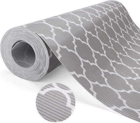 Glotoch Shelf Liners for Kitchen Cabinets 12 x 20 ft. - Non Adhesive Cabinet and Drawer Liner Roll Double Sided Non-Slip Durable and Strong, Quatrefoil Gray