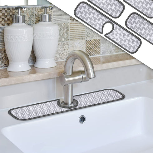 2 Pieces Faucet Absorbent Mat Kitchen Faucet Sink Splash Guard Microfiber Cleaning Cloth Pads for Faucet Grey Wraparound Absorbent Mat for Kitchen Faucet RV Water Stains Preventer (18 x 4 Inch)
