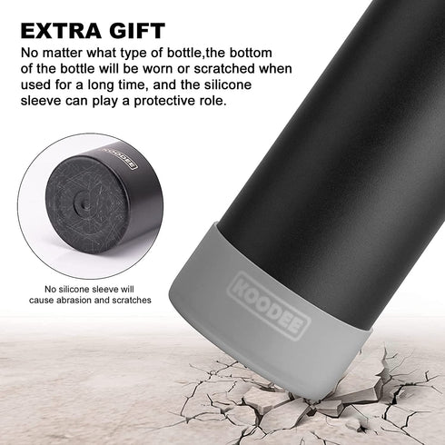 Koodee Kids Water Bottle 16 oz Stainless Steel Triple Wall Vacuum Insulated Wide Mouth Bottle Kids with Leakproof Spout Lid (Black)