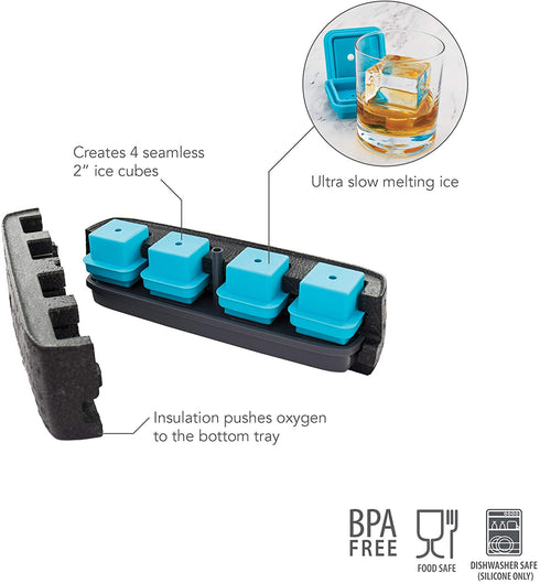 Tovolo King Cube Ice Mold System, Crystal Clear Seamless 2 Inch Cubes for Whiskey Cocktails & More - Set of 4 Molds