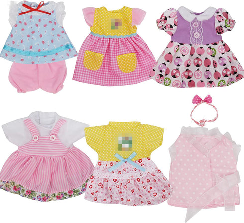 JING SHOW BUSSINESS 6 Sets Baby Doll Clothes for 10-12 Inch Girl Doll, Doll Clothes Dress Outfits Headbands Accessories fits 10 11 12inch Baby Doll