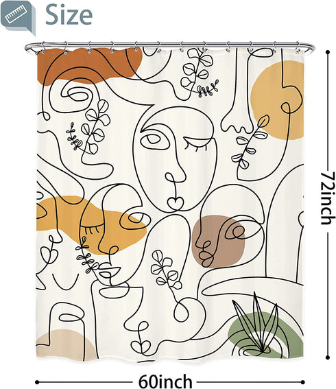 Riyidecor Abstract Human Face Terracotta Shower Curtain 60Wx72H Inch Eucalyptus Minimalist Plant Modern Mid Century Aesthetic Portrait 12 Pack Plastic Hooks Fabric Waterproof Home Bathtub Decor