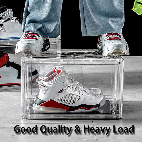Clear Shoe Box, Stackable Plastic Sneaker Box Container, Magnetic Side Open Shoe Organizer and Shoes Storage Case, Full Transparent to Display Sneakers