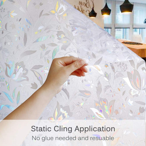 Volcanics Window Privacy Film Static Window Clings Vinyl 3D Window Decals Window Stickers Rainbow Window Film for Glass Door Home Heat Control Anti UV 17.5 x 78.7 Inches