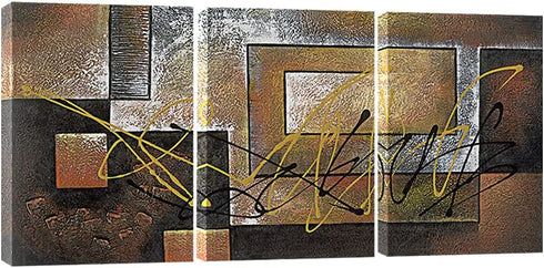 Pyradecor Modern 3 Piece Canvas Prints Abstract Brown Landscapes Pictures Paintings on Canvas Wall Art Work for Living Room Bedroom Kitchen Home Decorations
