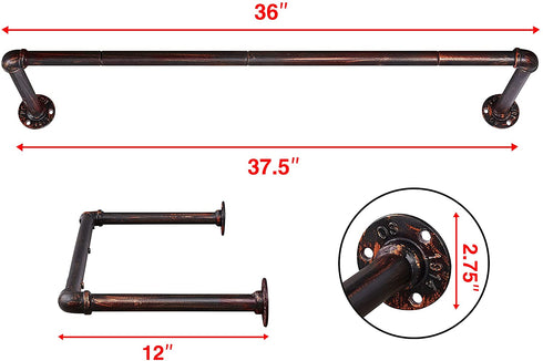 Tajsoon Industrial Pipe Clothes Garment Rack, Wall Mounted Clothes Hanging Rack, Space Saving Heavy Duty Detachable Clothing Rack, Easy Assembly Multi Purpose Hanging Rod for Closet Storage, Bronze